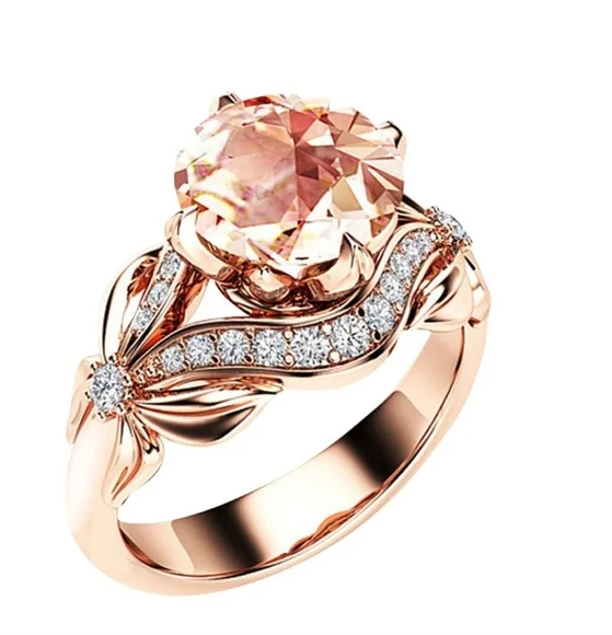Stunning 18K Rose Gold Plated Bow Engagement Ring Cubic Zirconia Flower Size 8 - Picture 1 of 4